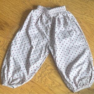 Girls' Light Gray Polka Dot Casual Pants with Elastic Waistband